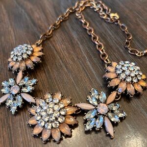 Crystal statement necklace, sunflower burst copper tone